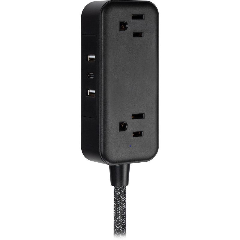 slide 3 of 13, General Electric GE 2-Outlet Extension Cord 2 USB-A 1 USB-C 12W 6' Braided Black: Lifetime Warranty, 1625W, 13A, 16 AWG, 6' Cord, 1 ct