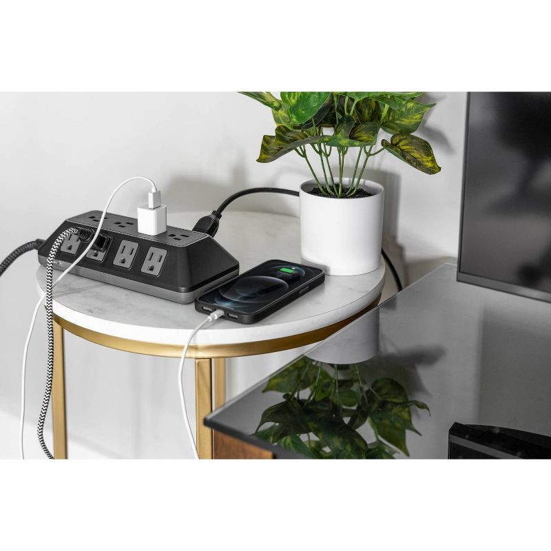 slide 8 of 16, General Electric GE 12-Outlet Surge Protector 3540J 8' Braided Cord Black/Gray: Extension Cord, Outlet Extender, Multiple Plug-in Outlets, 1 ct