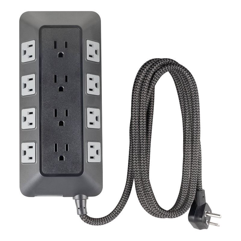 slide 1 of 16, General Electric GE 12-Outlet Surge Protector 3540J 8' Braided Cord Black/Gray: Extension Cord, Outlet Extender, Multiple Plug-in Outlets, 1 ct