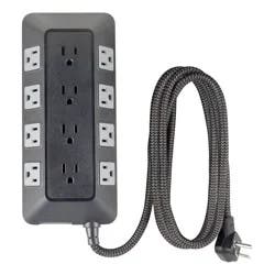 General Electric GE 12-Outlet Surge Protector 3540J 8' Braided Cord Black/Gray: Extension Cord, Outlet Extender, Multiple Plug-in Outlets