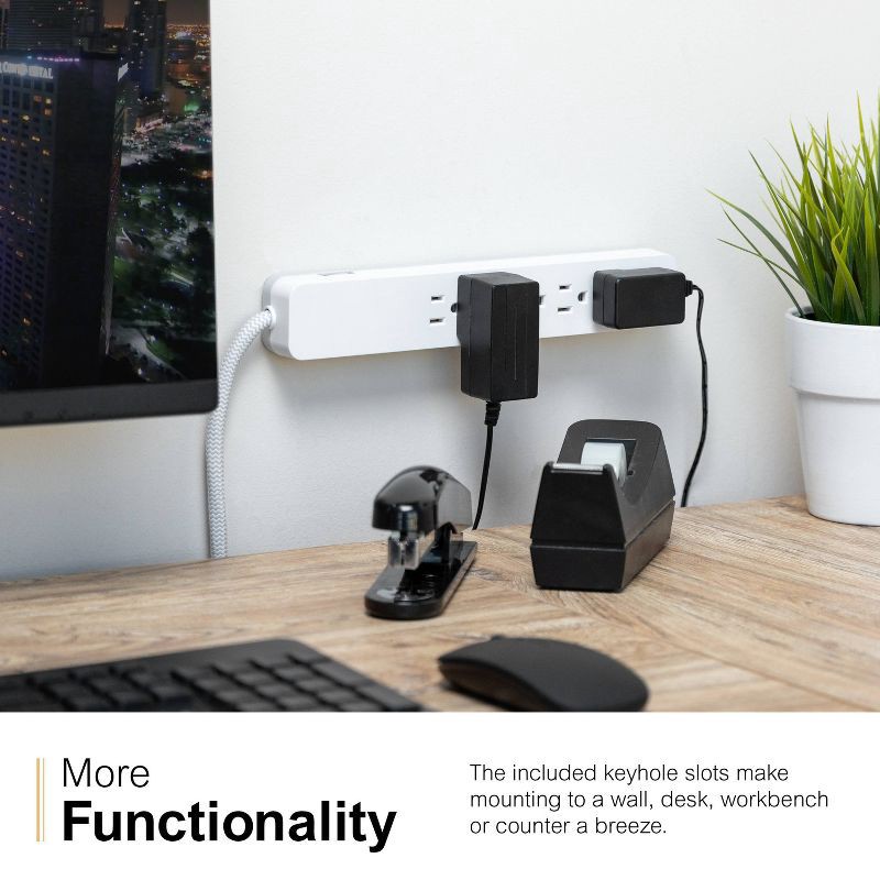 slide 4 of 8, General Electric GE 6-Outlet Surge Protector 1560J 10' Braided Cord White: Extension Cord & Outlet Extender, Lifetime Warranty, 1 ct