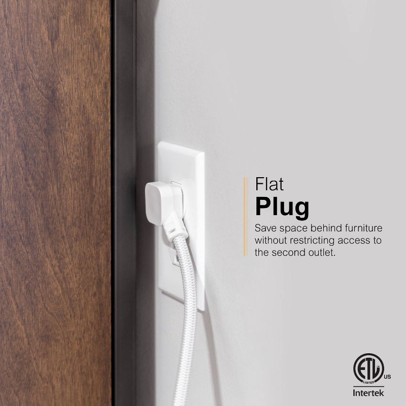 slide 5 of 8, General Electric GE 6-Outlet Surge Protector 1560J 10' Braided Cord White: Extension Cord & Outlet Extender, Lifetime Warranty, 1 ct