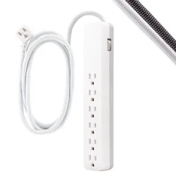 General Electric GE 6-Outlet Surge Protector 1560J 10' Braided Cord White: Extension Cord & Outlet Extender, Lifetime Warranty