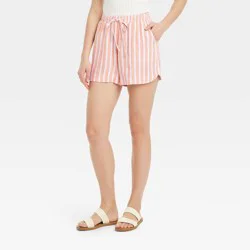 Women's High-Rise Linen Pull-On Shorts - Universal Thread™ Orange Striped S
