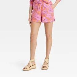 Women's High-Rise Linen Pull-On Shorts - Universal Thread™ Purple Floral S