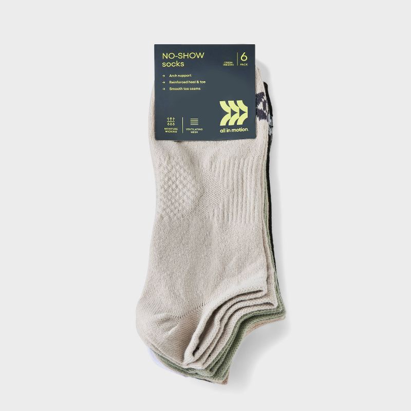 slide 2 of 3, Men's Striped Lightweight Dart No Show Socks 6pk - All In Motion™ 6-12: Knit Flat Seams, Multicolored, 6 ct