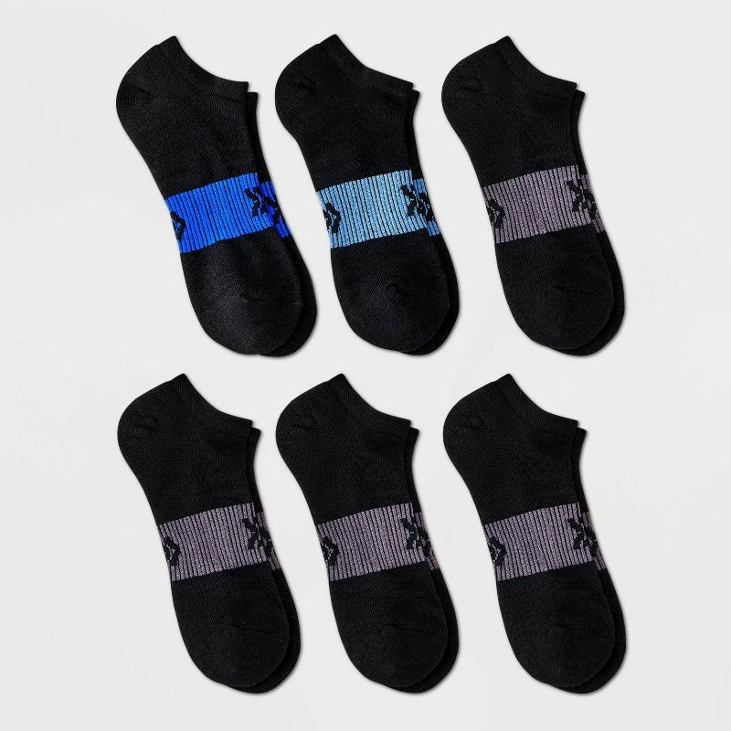 slide 1 of 4, Men's Striped Active Highlights No Show Socks 6pk - All In Motion™ 6-12: Recycled Polyester, Flat Seams, Knit Fabric, 6 ct