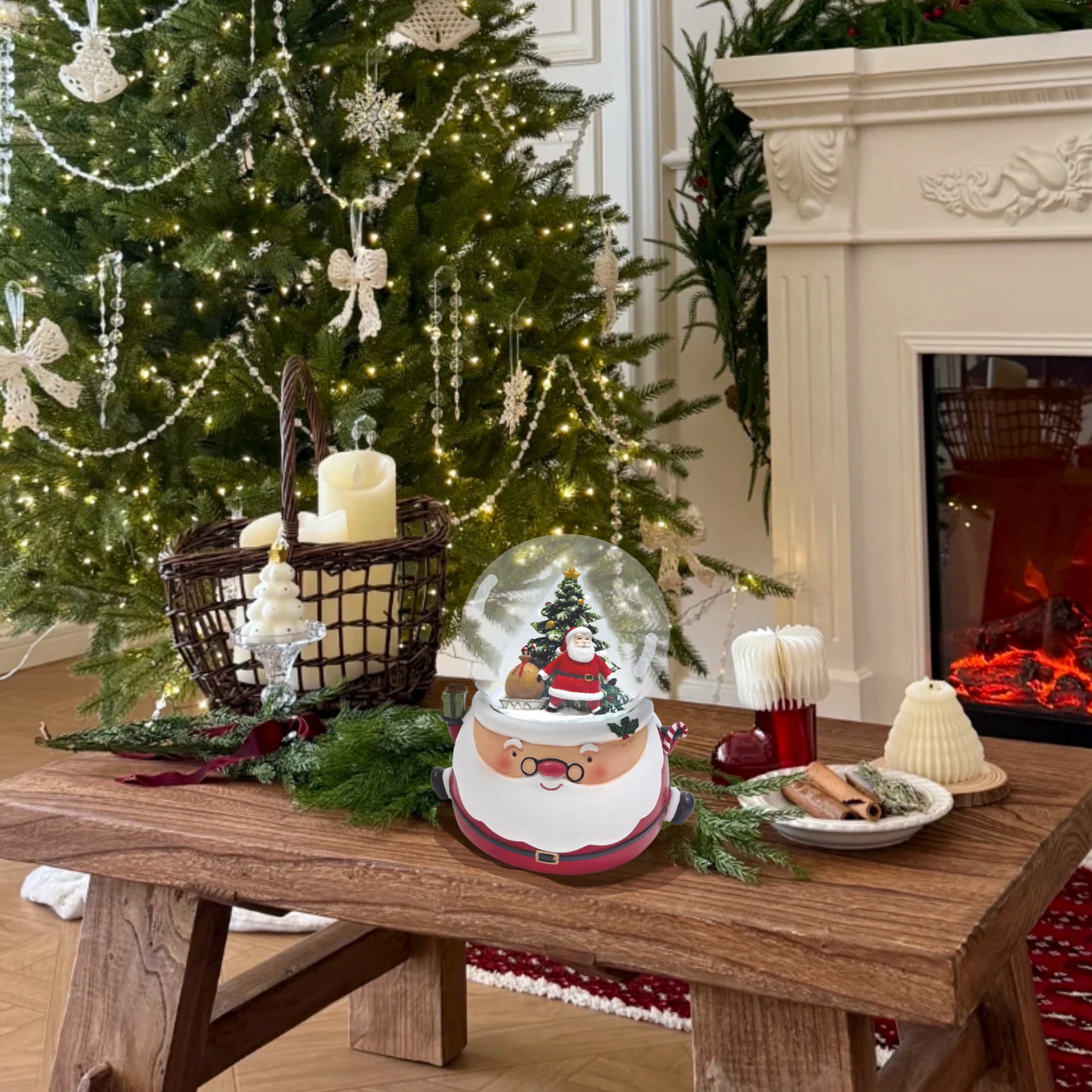 slide 2 of 3, 5.75" Santa With Christmas Tree Water Globe By Ashland, 4.88 in x 4.13 in x 5.75 in