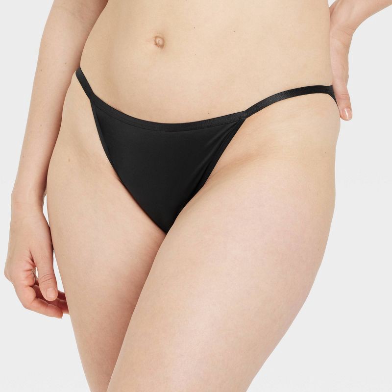slide 4 of 5, Women's Satin Cheeky Underwear - Auden™ Black M: Nylon Spandex Lingerie, Low Rise, Cotton Gusset, 1 ct