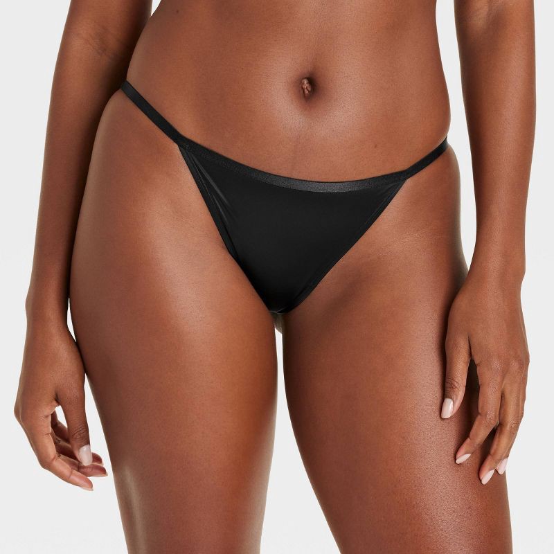 slide 1 of 5, Women's Satin Cheeky Underwear - Auden™ Black M: Nylon Spandex Lingerie, Low Rise, Cotton Gusset, 1 ct