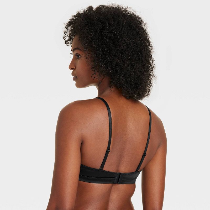 slide 2 of 5, Women's Satin Unlined Triangle Bralette - Auden™ Black M: Light Support, Adjustable Strap, V Neck, Hand Wash, 1 ct