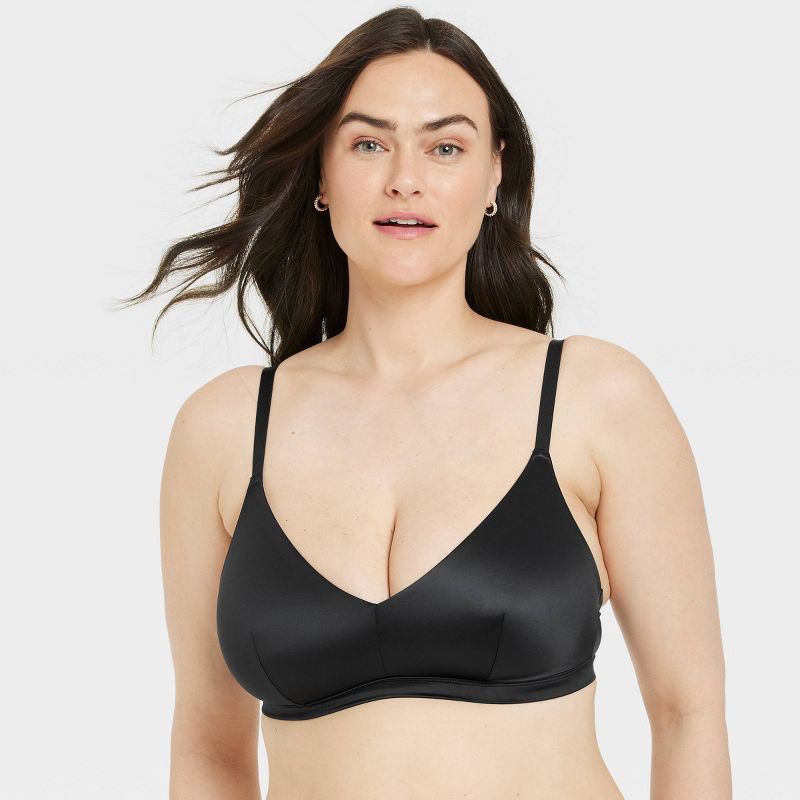 slide 4 of 5, Women's Satin Unlined Triangle Bralette - Auden™ Black XL: Adjustable Strap, Light Support, 1 ct