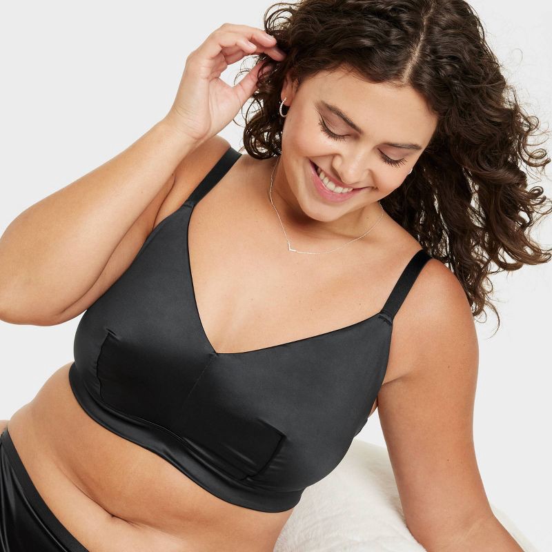 slide 3 of 4, Women's Satin Unlined Triangle Bralette - Auden™ Black XXL: Adjustable Strap, Wireless, Hand Wash, Plus Size Lingerie, 1 ct