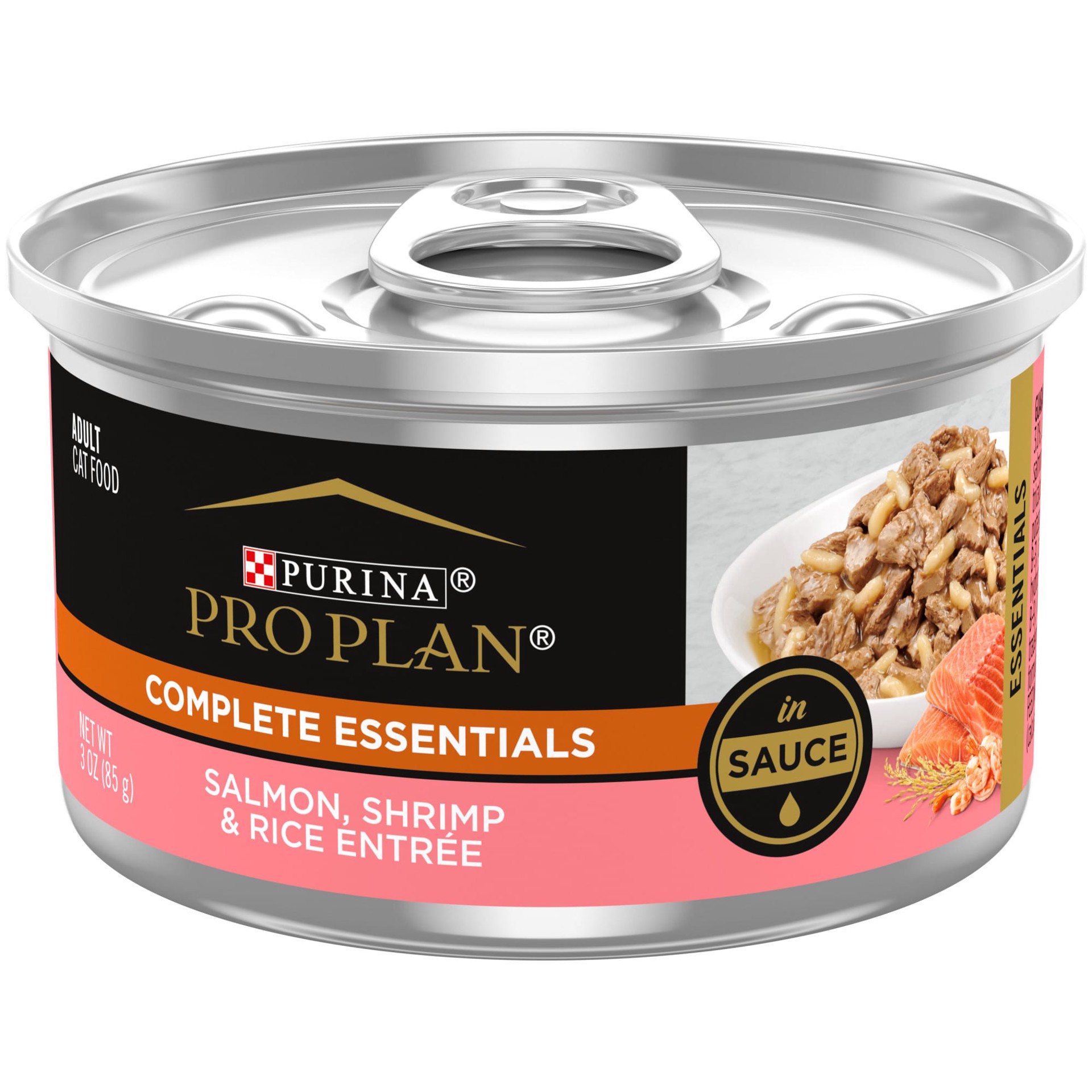 slide 1 of 6, Pro Plan Purina Pro Plan Pate, Gravy Wet Cat Food, COMPLETE ESSENTIALS Salmon, Shrimp & Rice Entree in Sauce, 3 oz