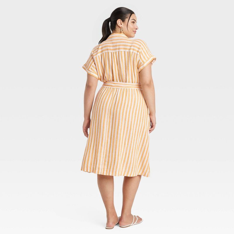 slide 2 of 3, Women's Short Sleeve Tie-Front Midi Shirtdress - Ava & Viv™ Yellow Striped 3X, 1 ct