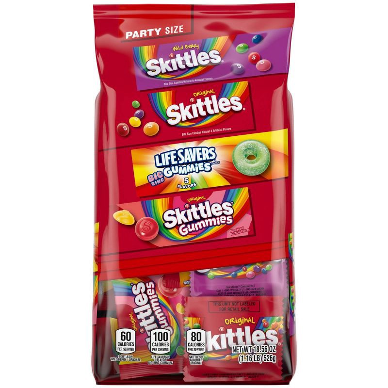 slide 1 of 11, Mars Skittles, Skittles Gummies & Life Savers Gummies Candy Variety Bag Party Size - 18.56oz, 18.56 oz