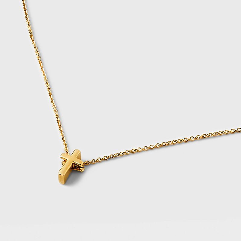 slide 6 of 11, Tiny Tags 14K Gold Ion Plated Cross Chain Necklace - Gold, 1 ct