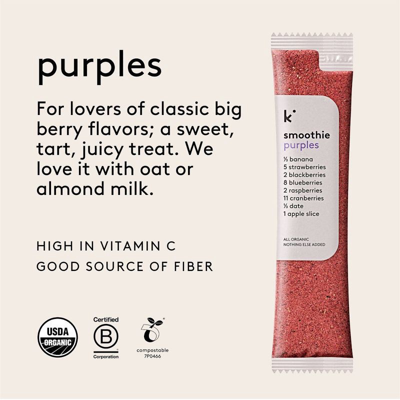 slide 2 of 6, Kencko Purples Organic Instant Fruit & Veggie Smoothies Powdered Drink Mix - 4pk/.78 oz Packets, 4 ct, 0.78 oz