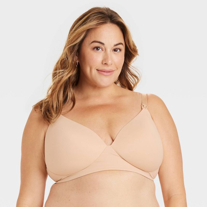 slide 1 of 5, Women's Wirefree Absorbent Nursing Bra - Auden™ Soft Beige 34D: Molded Wireless Cups, Adjustable Convertible Straps, 1 ct