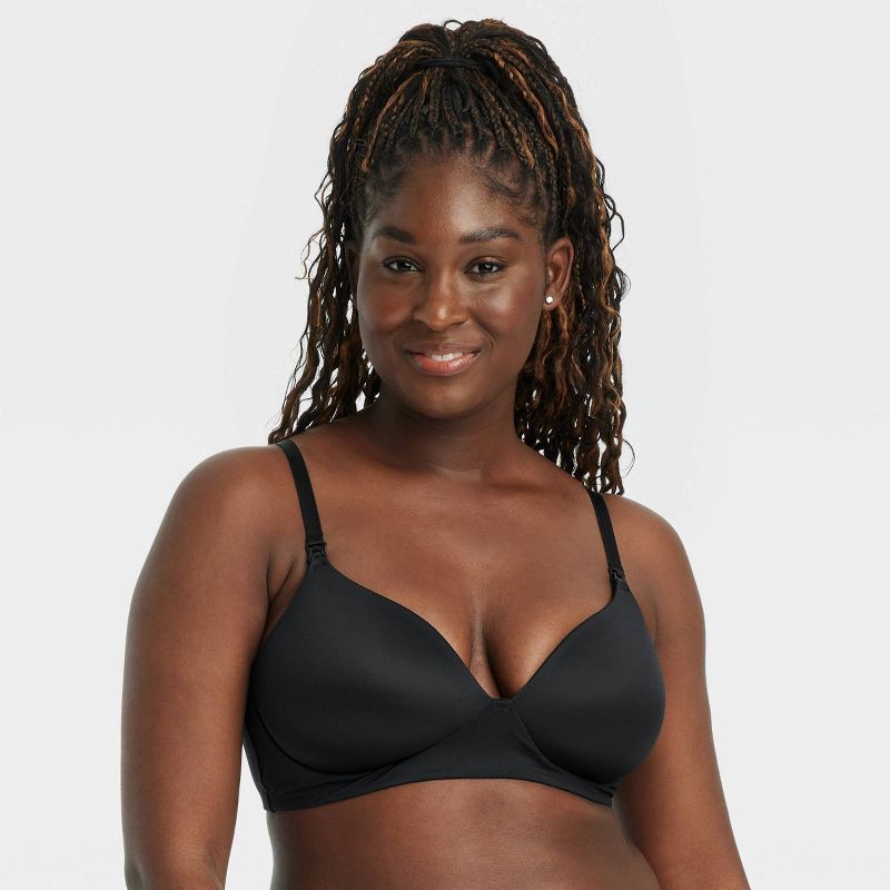 slide 4 of 6, Women's Wirefree Absorbent Nursing Bra - Auden™ Black 34D: Adjustable, Convertible Straps, Molded Cup, 1 ct