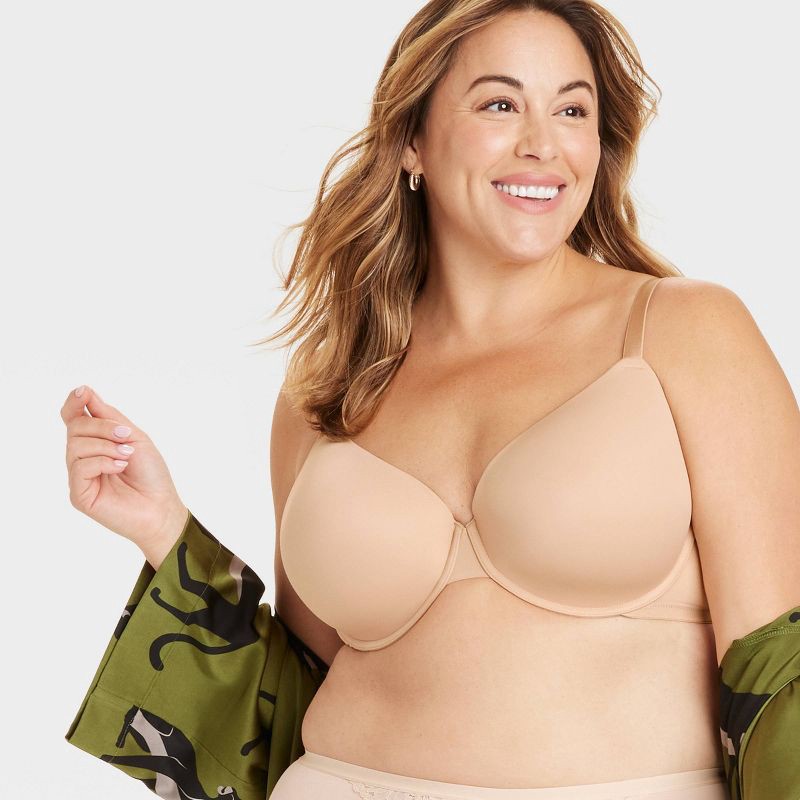 slide 3 of 3, Women's Demi Lightly Lined T-Shirt Bra - Auden™ Pearl Tan 46C: Molded Cup, Underwire, Adjustable Strap, Knit Microfiber, 1 ct