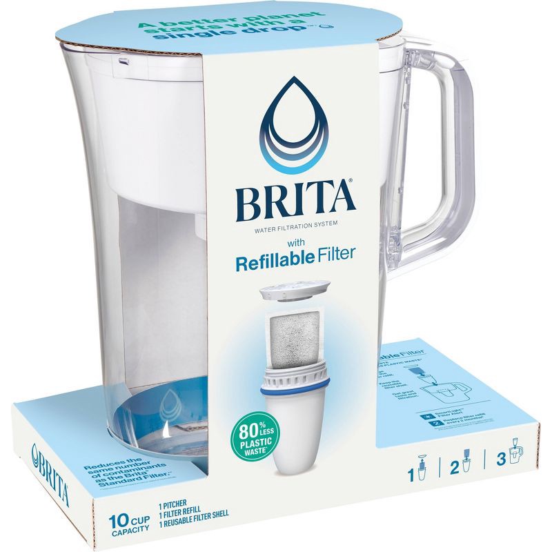 slide 8 of 12, Brita Water Filter 10-Cup Tahoe Water Pitcher Dispenser with Refillable Water Filter - White: BPA-Free, Filters Chlorine & Lead, 1 ct