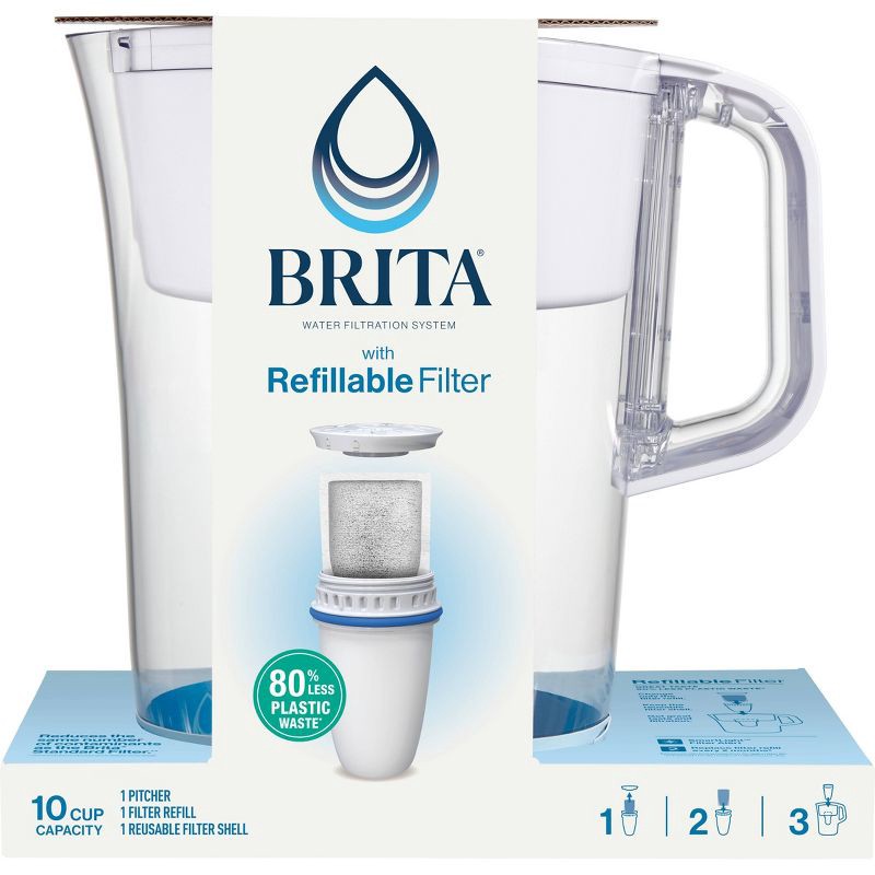 slide 9 of 12, Brita Water Filter 10-Cup Tahoe Water Pitcher Dispenser with Refillable Water Filter - White: BPA-Free, Filters Chlorine & Lead, 1 ct