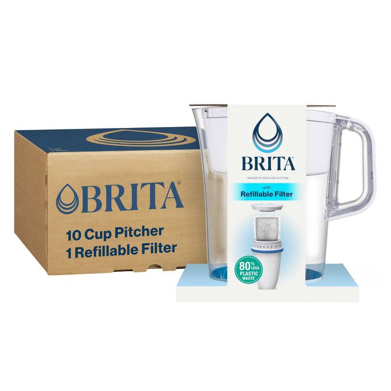 slide 1 of 12, Brita Water Filter 10-Cup Tahoe Water Pitcher Dispenser with Refillable Water Filter - White: BPA-Free, Filters Chlorine & Lead, 1 ct