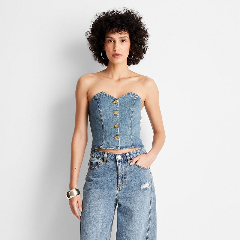 Future Collective with Jenee Naylor Women's Button-Front Denim Corset - Future  Collective with Jenee Naylor Blue M | Shipt