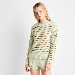 Future Collective with Jenee Naylor Women's Crewneck Open Stitch Sweater - Future Collective™ with Jenee Naylor Light Green XS