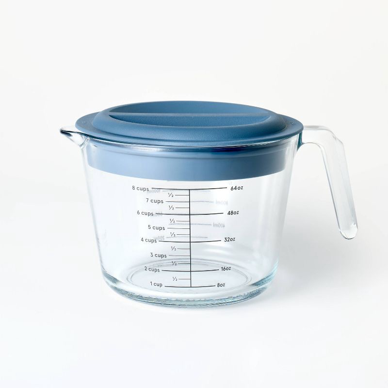 slide 1 of 3, 8 Cup Glass Measuring Cup with Lid - Figmint™: Borosilicate Glass, 2000ml Capacity, Dishwasher & Freezer Safe, 2000 ml