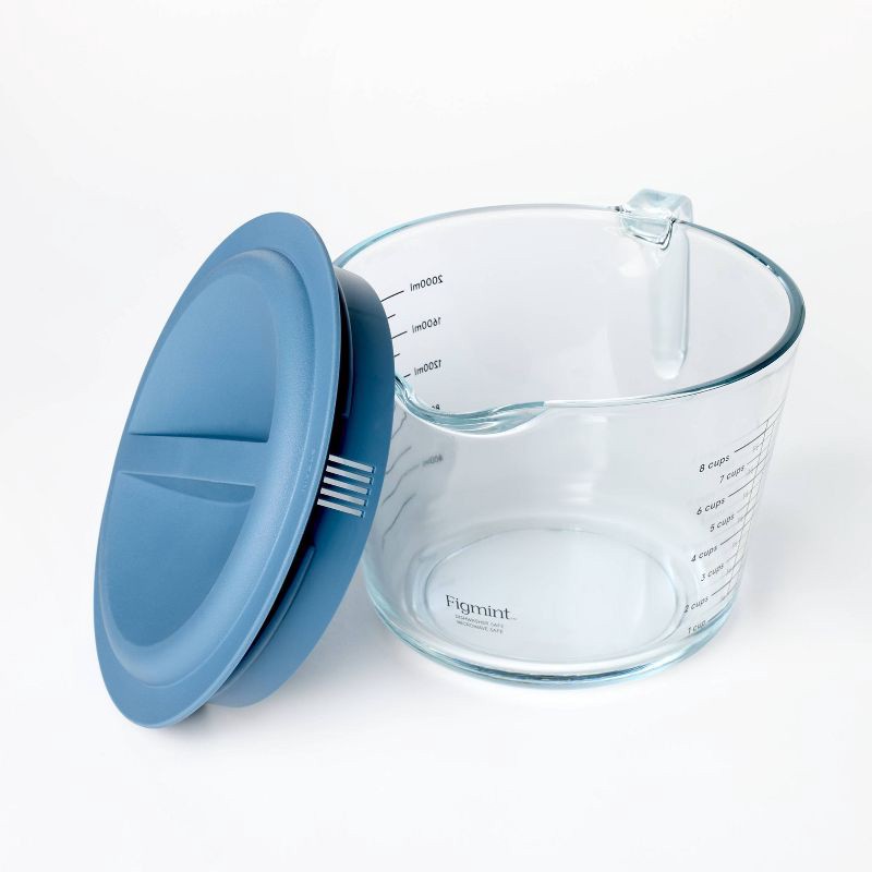 slide 3 of 3, 8 Cup Glass Measuring Cup with Lid - Figmint™: Borosilicate Glass, 2000ml Capacity, Dishwasher & Freezer Safe, 2000 ml