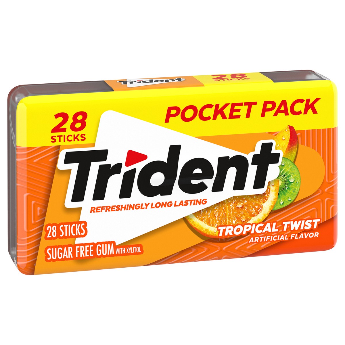 slide 7 of 9, Trident Tropical Twist Sugar Free Gum, 28 Piece Pocket Pack, per lb