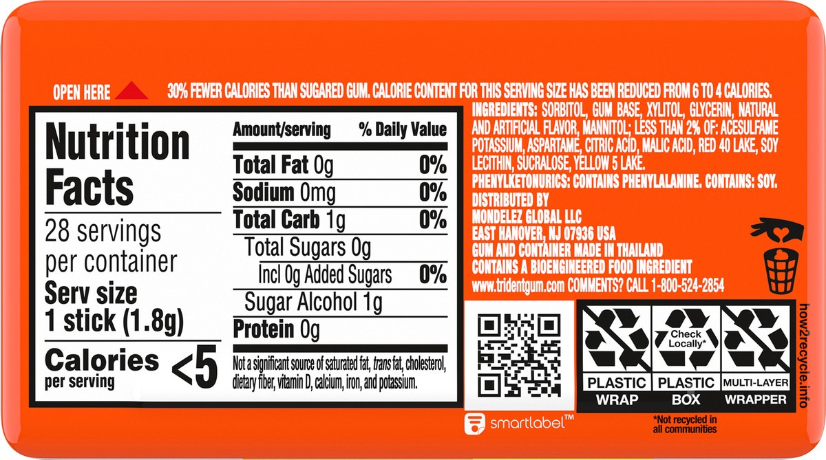 slide 3 of 9, Trident Tropical Twist Sugar Free Gum, 28 Piece Pocket Pack, per lb