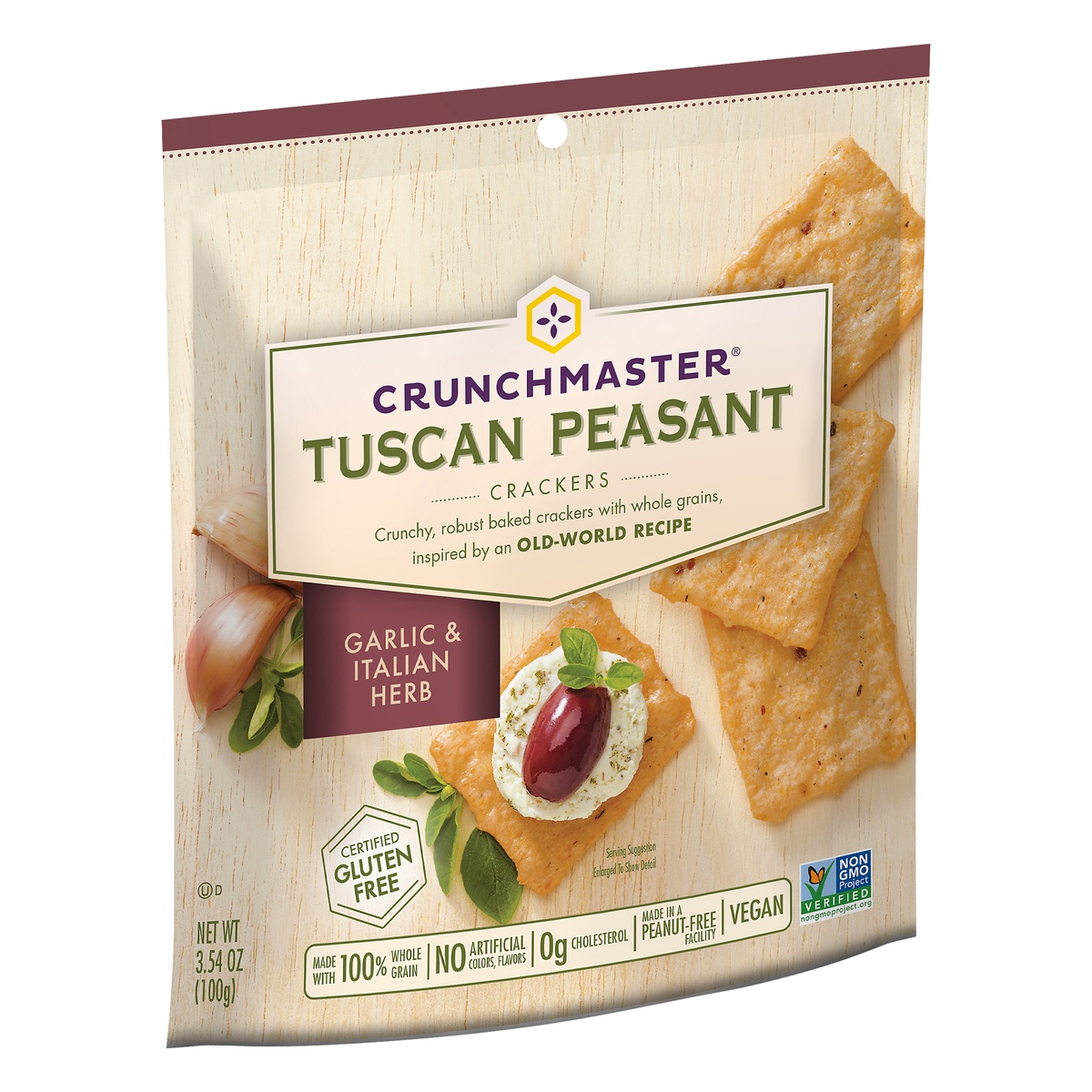 slide 2 of 7, Crunchmaster Tuscan Peasant Crackers, Garlic & Italian Herb, 3.5 oz