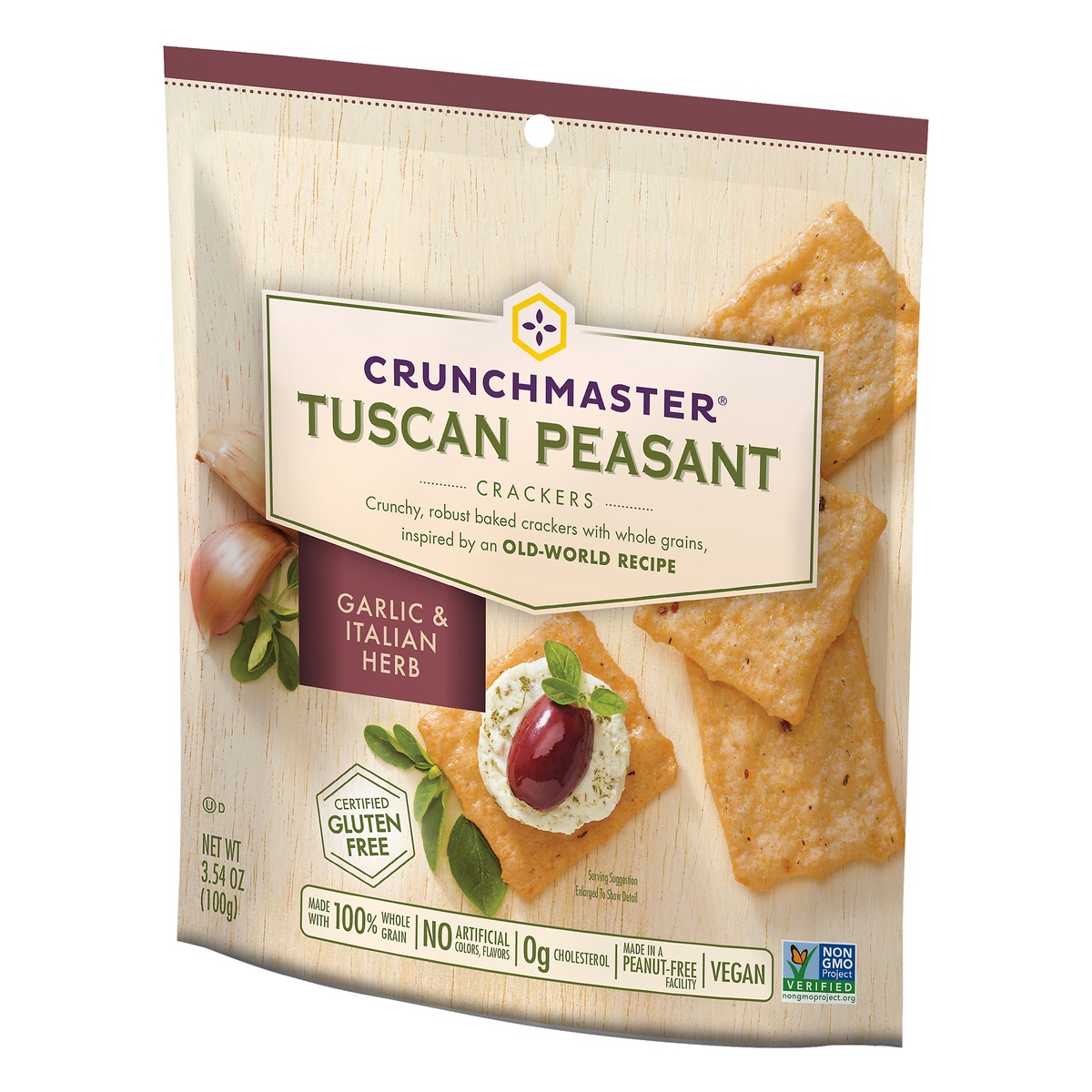 slide 3 of 7, Crunchmaster Tuscan Peasant Crackers, Garlic & Italian Herb, 3.5 oz