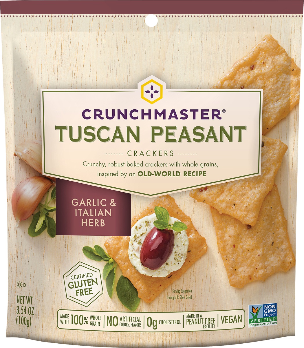 slide 6 of 7, Crunchmaster Tuscan Peasant Crackers, Garlic & Italian Herb, 3.5 oz