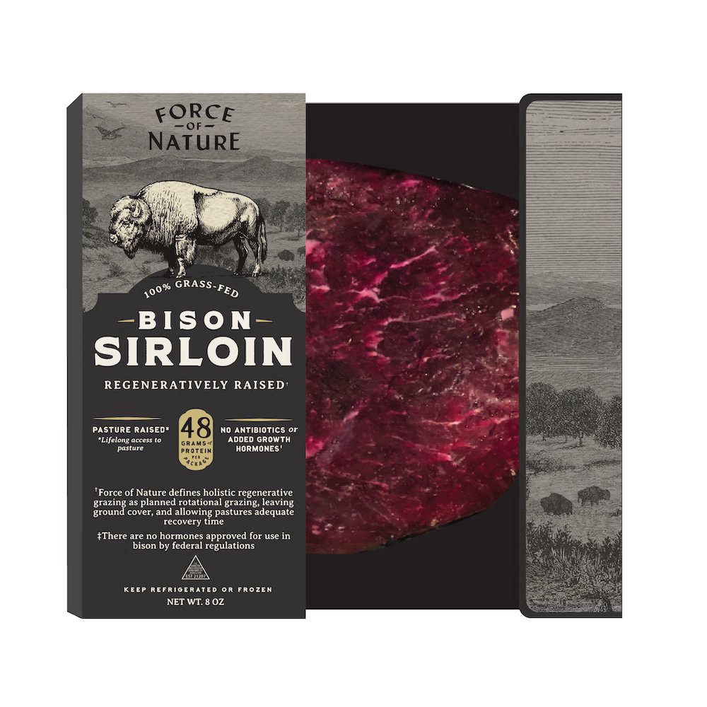 slide 1 of 1, Force of Nature Fresh Grass Fed Bison Sirloin Steak, 8 oz