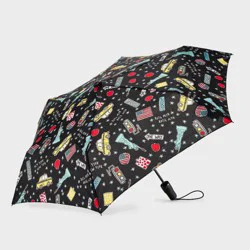 ShedRain Auto Open Auto Close Compact Umbrella - Touring: Telescoping Shaft, Polyester Shell, Cities Pattern