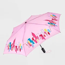 ShedRain Auto Open Auto Close Compact Umbrella - Towers: Telescoping Shaft, Polyester Shell, Cities & Abstract Pattern