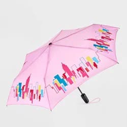ShedRain Auto Open Auto Close Compact Umbrella - Towers: Telescoping Shaft, Polyester Shell, Cities & Abstract Pattern
