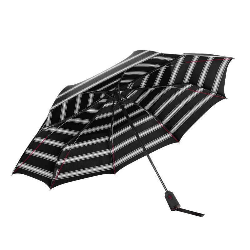 slide 3 of 8, ShedRain VORTEX Auto Open Auto Close Compact Umbrella - Eddie: Telescoping Shaft, Polyester Shell, Stripe Pattern, 1 ct