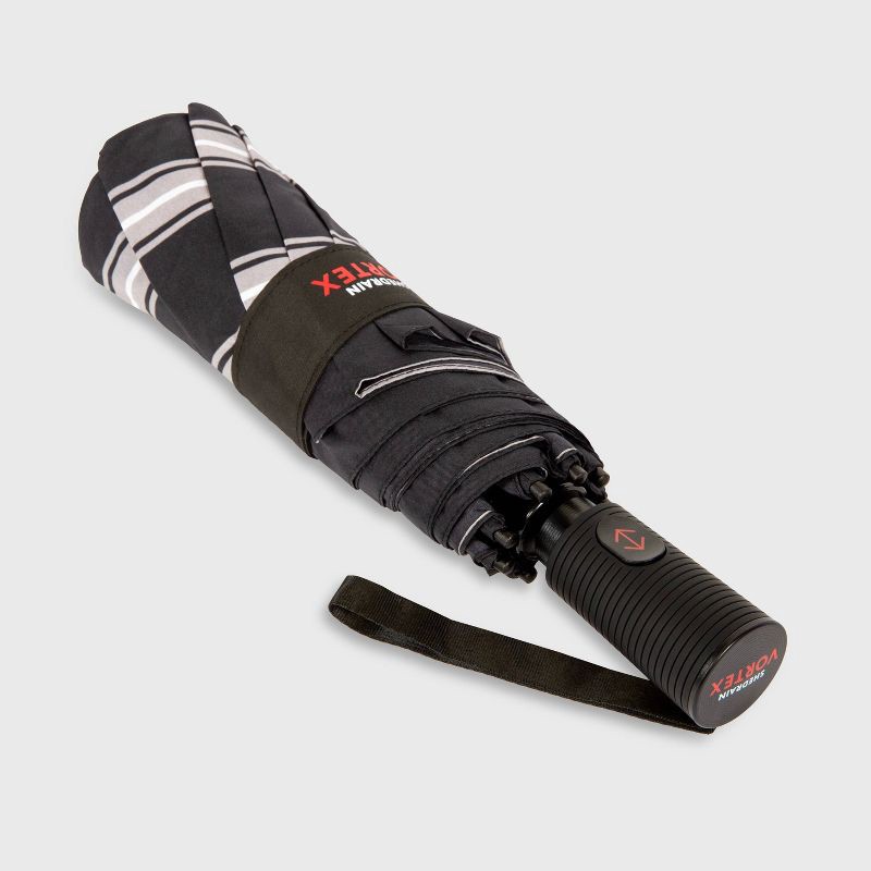 slide 4 of 8, ShedRain VORTEX Auto Open Auto Close Compact Umbrella - Eddie: Telescoping Shaft, Polyester Shell, Stripe Pattern, 1 ct