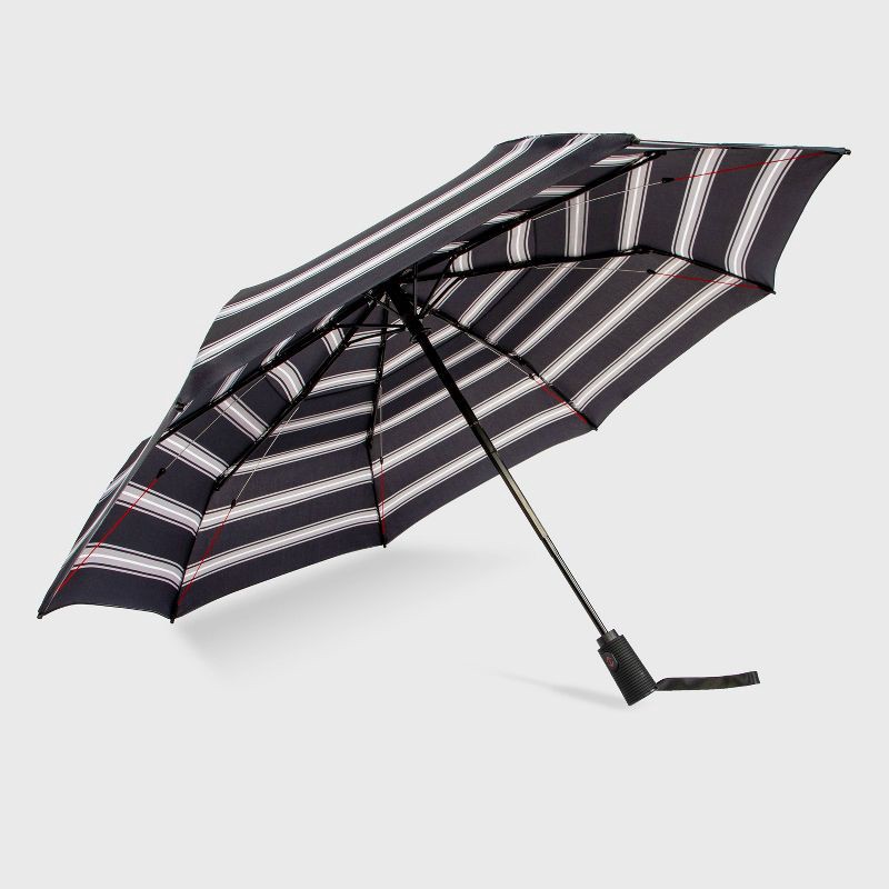 slide 6 of 8, ShedRain VORTEX Auto Open Auto Close Compact Umbrella - Eddie: Telescoping Shaft, Polyester Shell, Stripe Pattern, 1 ct