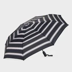 ShedRain VORTEX Auto Open Auto Close Compact Umbrella - Eddie: Telescoping Shaft, Polyester Shell, Stripe Pattern
