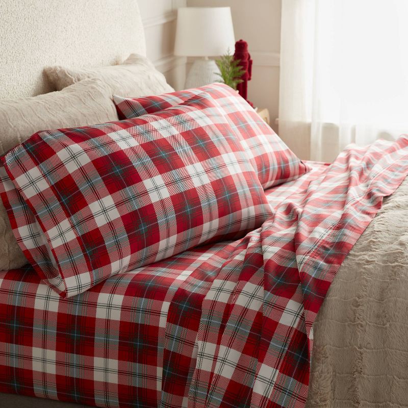 slide 2 of 4, King 400 Thread Count Performance Holiday Sheet Set Green/Red Plaid - Threshold™, 1 ct