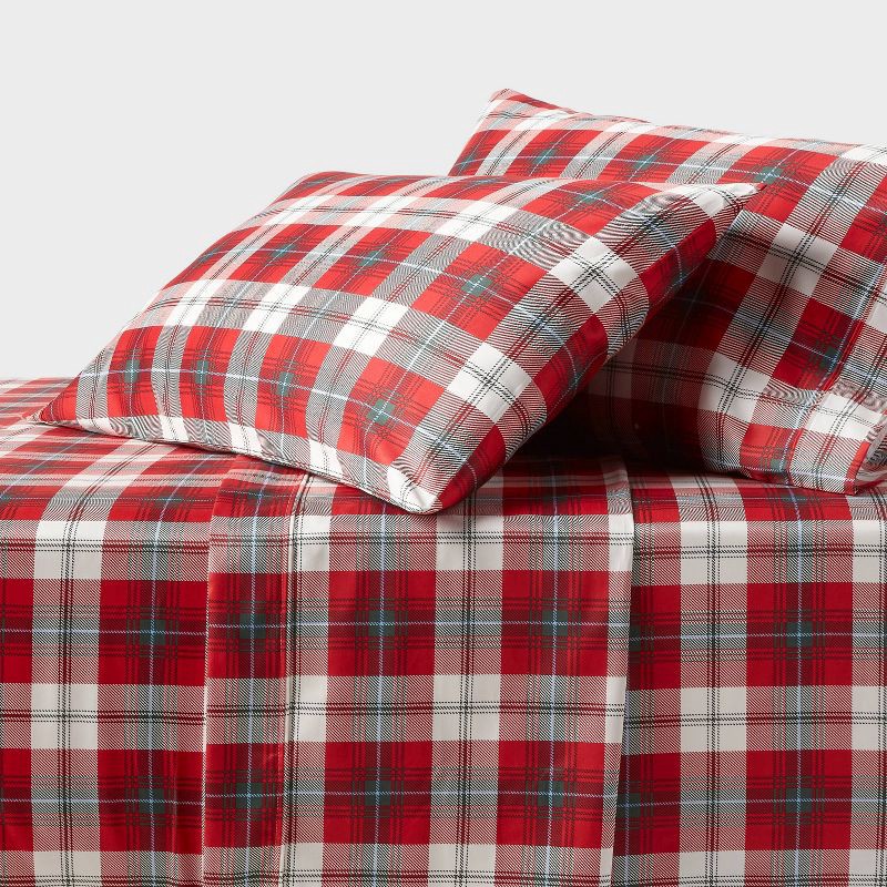 slide 1 of 4, King 400 Thread Count Performance Holiday Sheet Set Green/Red Plaid - Threshold™, 1 ct