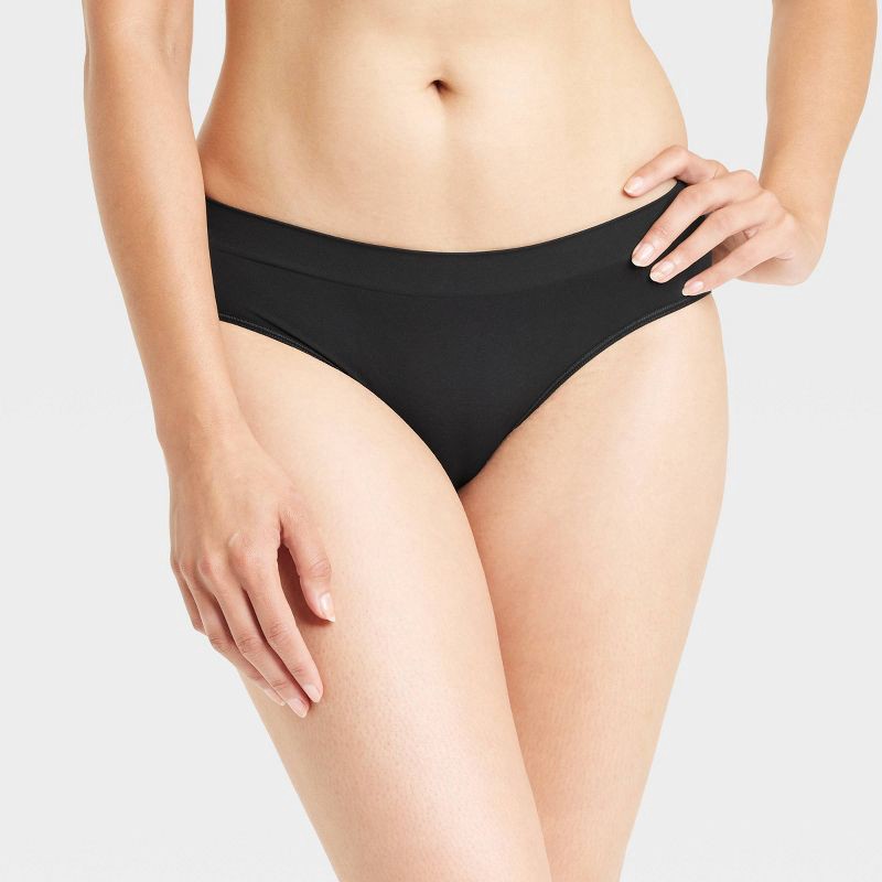 slide 1 of 5, Women's Seamless Bikini Underwear - Auden™ Black L: Mid Rise, Nylon-Spandex Blend, Solid Pattern, Machine Washable, 1 ct