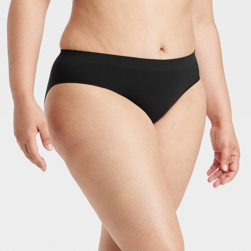 slide 4 of 5, Women's Seamless Bikini Underwear - Auden™ Black XL: Mid Rise, Nylon-Spandex Blend, Solid Pattern, 1 ct