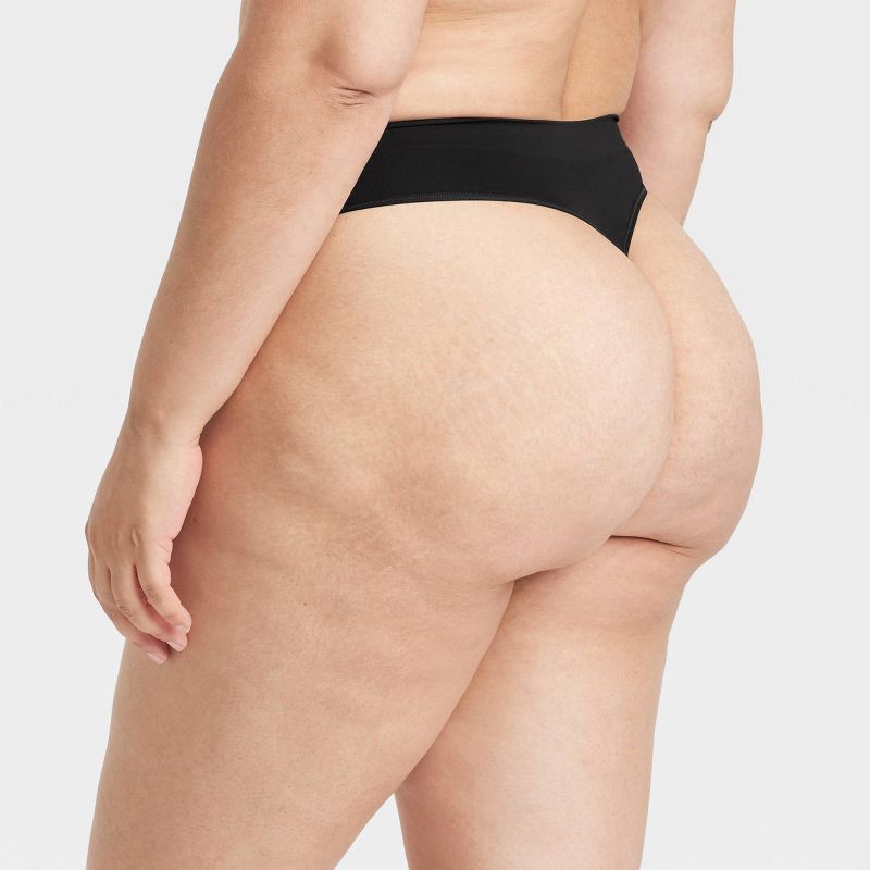 slide 5 of 5, Women's Seamless Thong Underwear - Auden™ Black XL: Lightweight Nylon-Spandex, Mid Rise, Machine Washable, Solid Pattern, 1 ct